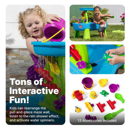 Step2 Rain Showers Splash Pond Toddler Water Table, Kids Water and Sand Activity Sensory Playset, Summer Outdoor Toys, 13 Piece Toy Accessories, For Toddles 1.5+ Years Old