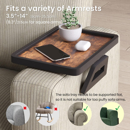 Danfoxer Couch Arm Tray,Wooden Folding Sofa Tray,Sofa Armrest Tray Clip-On Couch Desk for Drinks,Snacks,Phone,Remote Control