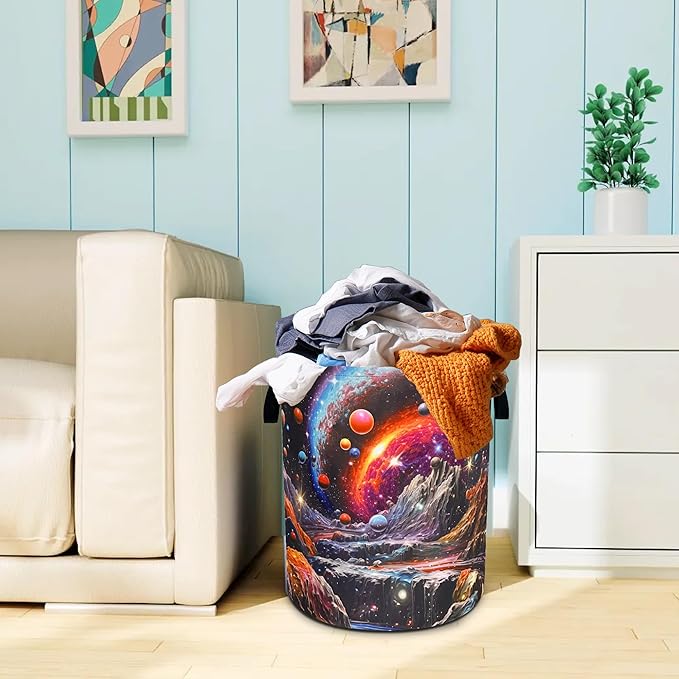 Dream Galaxy Mountains Laundry Basket Funny Oxford Cloth Laundry Hamper