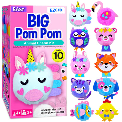 EZCRA Kids Crafts Ages 4-8 – 10 Plush Pom Pom Unicorn and Animals All-in-One DIY Craft Set – Felt Stickers, Educational & Creative Gift for Girls & Boys