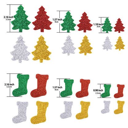 Livder 300 Pieces Christmas Glitter Foam Stickers Self Adhesive Snowflake Santa Bell Sticker for Xmas Gift Box Bag, Tree, Greeting Cards DIY Decoration (Pack of 2)
