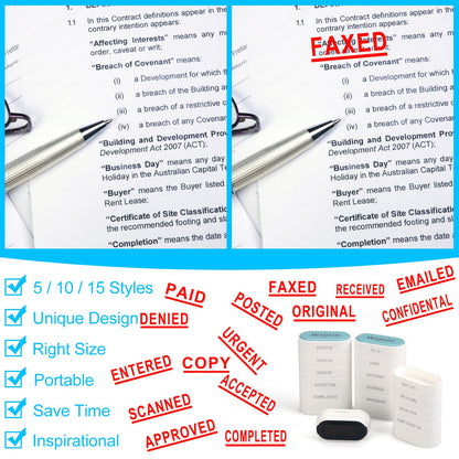 WEJOIN Office Self-Inking Stamp Set for Business Accounting - Pre-Inked Rubber Stamps With 'Posted Denied Urgent Accepted Completed FAXED EMAILED Original Received Confidential'