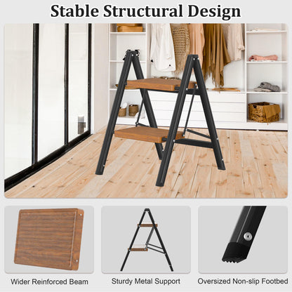 DIAMONDFORGE 2 Step Ladder, Lightweight Folding Step with Wide Anti-Slip Pedal & Feet, 330 lbs Capacity,Sturdy Steel Step Ladder for Home,Kitchen and Office,Woodgrain