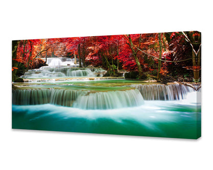 Cao Gen Decor Art-S05150 Wall Art 1 Pieces Waterfall Canvas Print Landscape Paintings Framed Red Trees Forest Canvas Falls Picture for Bedroom Living Room Office kitchen Home Decor Ready to Hang