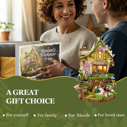 LORENOOK Book Nook Kits for Adults, DIY Miniature House with Warm LED Lights, Fantasy Treehouse Booknook, Bookshelf Decor Gifts for Friends - Rowan's Tree House
