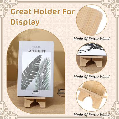4 Pcs Bamboo Book Stand for Display, Sturdy Holder Easel for Home Office, Perfect for Albums, Magazines, Comics, Postcards, Artworks, and Video Games - Back to School Gift Idea