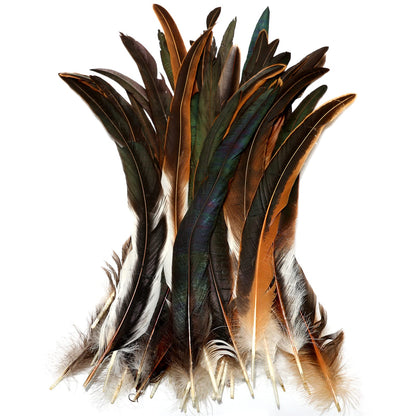 THARAHT 20PCS Rooster Coque Tail Feathers Bulk Natural 16-18Inch 40-45cm for Crafting Wedding Gras Masquerade Party Performances DIY Decoration Rooster Tail Feather,Natural