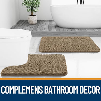 OLANLY Bathroom Runner Rugs 47x24, Extra Soft Absorbent Chenille Bath Rugs, Rubber Backing Quick Dry, Machine Washable Long Bath Mats for Bathroom Floor, Tub and Shower, Home Decor Accessories, Tan