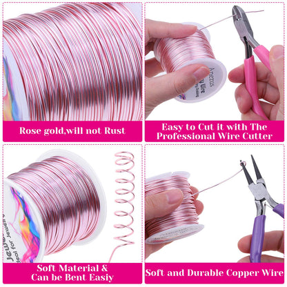Anezus 18 Gauge Jewelry Wire for Jewelry Making, Anezus Craft Wire Tarnish Resistant Copper Beading Wire for Jewelry Making Supplies and Crafting (18 Gauge, Rose Gold)