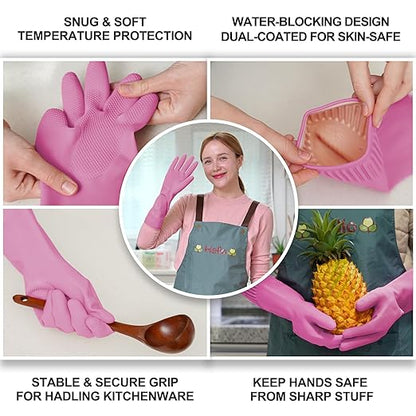 DABOGOSA Reusable Waterproof Household Dishwashing Cleaning Rubber Gloves, Non-Slip Kitchen Glove (Pink, Small (Pack of 3))