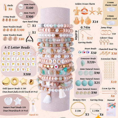 Wurosi 1927 PCS Jewelry Making Supplies Kit, Charm Bracelet Making Kit for Adults, Natural Stone Beads for Irregular Natural Stone, DIY Bracelet/Necklace/Earring/Rings