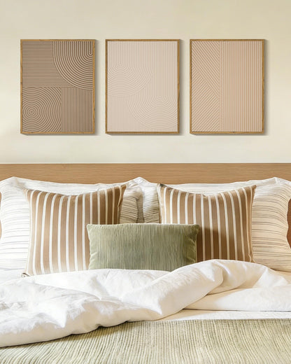 PHOPAGO Minimalist Abstract Framed Wall Art Modern Boho Neutral Line Wall Decor Geometric Artwork Kitchen Dining Room 11x14in Natural Framed