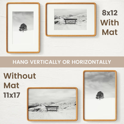 11x17 Picture Frame, USA-Sourced Natural Teak Wood Photo Frame with Tempered Glass, Handcrafted Rounded Corner 11 x 17 Wooden Frame Matted to 8x12 Photos, Wall or Tabletop Display