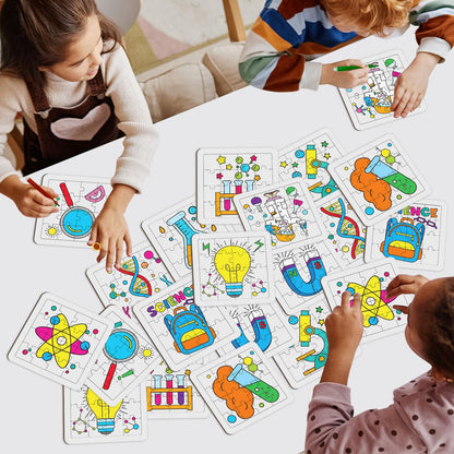 Cinrobiye 24 PCS Science Coloring Jigsaw Puzzles Bulk DIY Scientific Arts and Crafts Puzzle with Color Pens Educational Science Gifts for Home School Art Project Birthday Party Favors Supplies