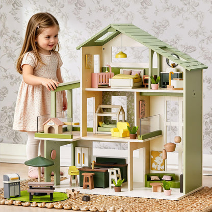 Tiny Land Wooden Dollhouse People Set，Wooden Doll House