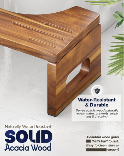 BLUEWEST Acacia Wood Foldable Toilet Stool for Adults, 7 Inch Poop Stool for Bathroom, Non-Slip Toilet Step Stool with Space-Saving Collapsible Design