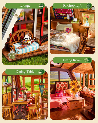 Rolife DIY Miniature House Kit for Adults, A-Frame Cabin Mini Wooden Dollhouse Kit, Tiny House Diorama Building Kits-Birthday Craft Home Decor Hobbies Gift for Teens Kids
