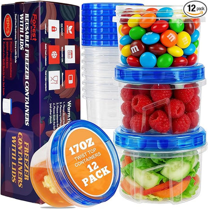 12 Pack 17oz Reusable Freezer Storage Containers