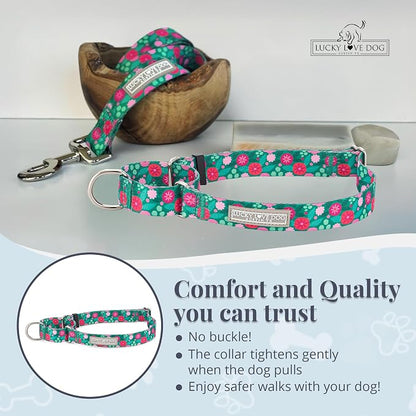 Lucky Love Dog Martingale Dog Collar - Adjustable, No-Slip, Durable, & Soft Webbing Collar for Male and Female Dogs Ideal for Training & Walking - Penny, Small