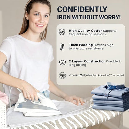 Ironing Board Cover and Pad 15"x54" Extra Thick Natural Cotton, Scorch and