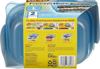 Gladware Freezerware Food Storage Containers, Large Rectangle Holds 64 Ounces