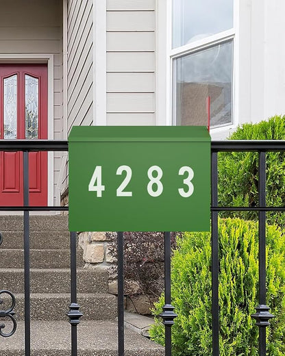 LAND·VOI Wall-Mount Mailbox with One Flag Kit and Three Sets of 0-9 Mailbox Number Stickers, Mailboxes for Outside, Galvanized Steel Rust-Proof Metal Post Box, 4.33" Dx14.2 Wx10.43 H, Green