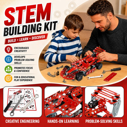 DIYBee Metal Model Car Kit, 287 Pcs Racing Car Building Kit for Boys 8-12, Build Your Own Car Kit with Real Tools, STEM Engineering Erector Set Gift for Kids Teens & Adults