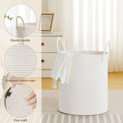 Tall Laundry Basket with Handles, 53L Portable Dirty Clothes Hamper, Boho