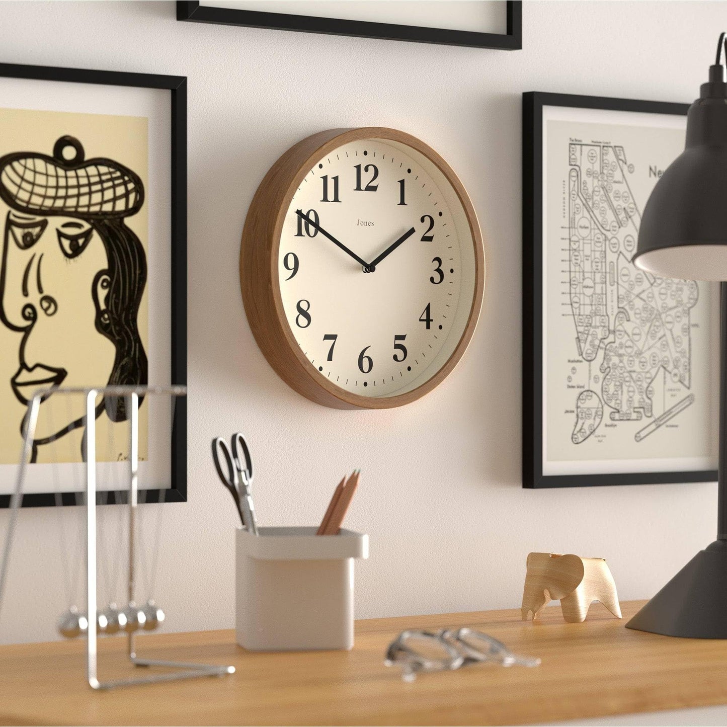 JONES CLOCKS® Lodge wall Clock | Small Modern Clock | 10 inch | Dark Faux Wood | Classic Contemporary Style for Kitchen, Living Room or Office