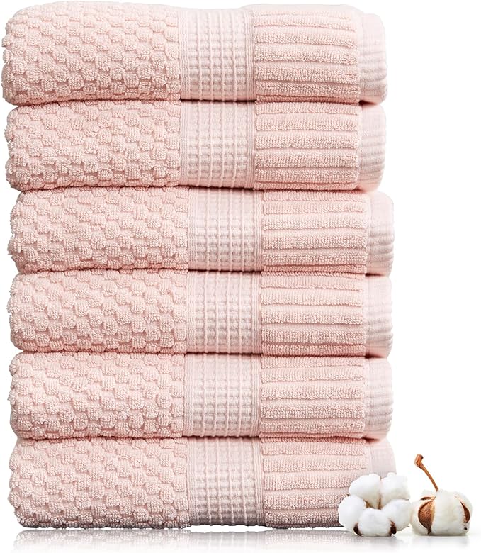 NY Loft 100% Cotton Hand Towel 6 Pack | Super Soft & Absorbent Quick-Dry Hand