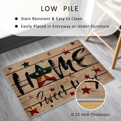 PLMHXC Country Primitive Area Rugs, 3x4ft, Home Sweet Home Vintage Wood Barn Star Rugs for Living Room, Non Slip Durable Low Pile Throw Rug, Cozy No Crease Foldable Carpets for Bedside Bedroom