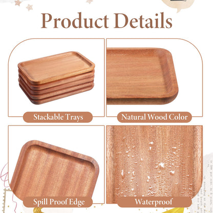 6 Pack Solid Wood Serving Platters and Tray with Edge, Natural Ebony Wood Pallet, Rectangular Wooden Serving Platters Mini Charcuterie Board, for Kitchen Counter Bathroom Home Decor Party, 8" x 5"