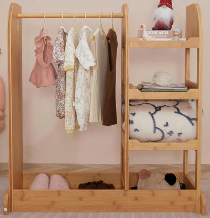 NAVREX Kids Dress Up Storage Wardrobe, Dress-up Center with Mirror, Kids Armoire with Hanging Rack, Solid Wood Costume, Gift for 3-6 Years Old Girls, Pretend Play Toy Organizer, Value Lies in Material