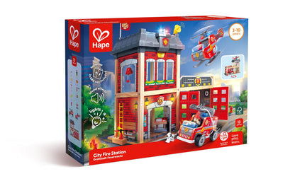 Hape Fire Station Playset| Wooden Dollhouse Kid’s Toy, Stimulates Key Motor Skills and Promotes Team Play