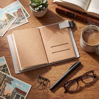 Thenshop Travelers Refillable Leather Journal Notebook Travel Diary Handmade Passport Travelers Journal for Men and Women with 3 Notebook Inserts, Pen Holder, Binder Clip(White,Passport Size)