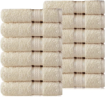 Cotton Craft Ultra Soft 12 Pack Wash Cloths 12x12 Ivory Weighs 2 Ounces Each
