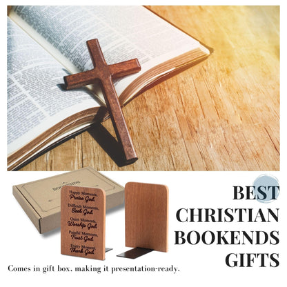 Christian Book Ends, Religious Book Ends, Christian Gifts for Women Men, Novelty Bookends Unique, Heavy Duty Wooden Bookends for Shelves Decorative(1 Pair, 4.72x6.69 Inches) - Moment
