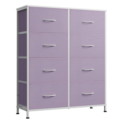 WLIVE Fabric Dresser for Bedroom, Tall Dresser with 8 Drawers, Storage Tower with Fabric Bins, Double Dresser, Chest of Drawers for Closet, Playroom, Dormitory, Purple