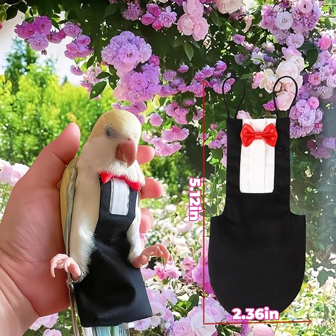 Bird Harness Leather Set Tuxedo Flight Suits with Nappy Diapers Waterproof Inner Layer Urine Wet for Parrot Cockatiel Conure Parakeet Macaw Budgie (XL)