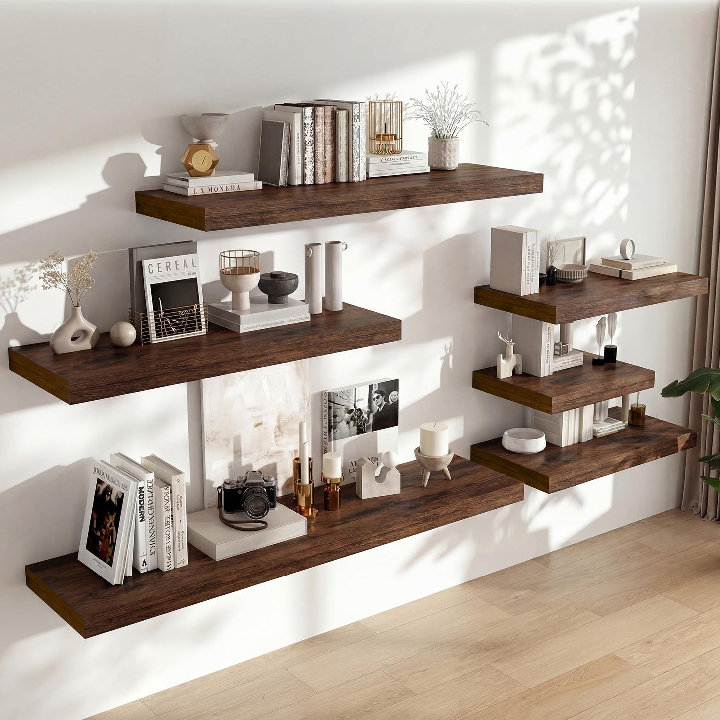 Heimlove 12" Deep Floating Shelves, 36 x 12 Inch Wall Mounted Long Floating Shelf with Invisible Brackets, for Home Decor, Bedroom, Kitchen, Living Room, Bathroom - 1 Pack, Rustic Brown