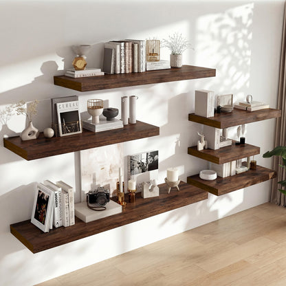 Heimlove 12" Deep Floating Shelves, 36 x 12 Inch Wall Mounted Long Floating Shelf with Invisible Brackets, for Home Decor, Bedroom, Kitchen, Living Room, Bathroom - 1 Pack, Rustic Brown