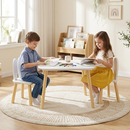 BRITEMART Kids Table and 2 Chairs, Wooden Stable Table and Chair Set (Rabbit), Ideal for Arts & Crafts, Snack Time, Homeschooling, Homework & More