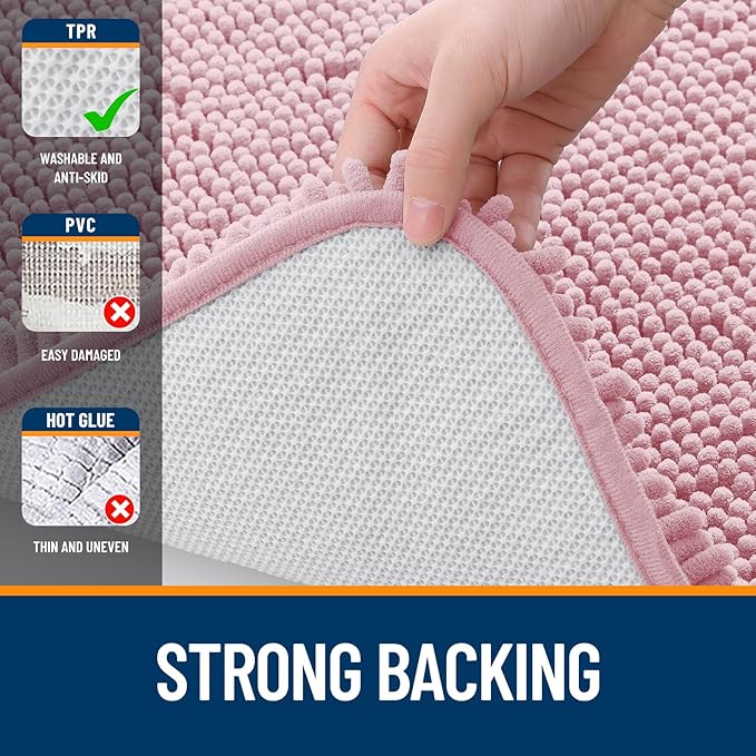 OLANLY Bathroom Runner Rugs 59x20, Soft Absorbent Chenille Bath Rugs, Rubber Backing Quick Dry, Machine Washable Long Bath Mats for Bathroom Floor, Tub and Shower, Home Decor Accessories, Dusty Rose