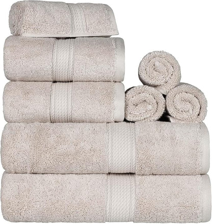 SUPERIOR Egyptian Cotton Pile 8 Piece Towel Set, Includes 2 Bath, 2 Hand