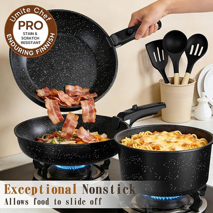 Umite Chef 21Pcs Pots and Pans Set Non Stick, Nonstick Ceramic Cookware Sets Detachable Handle, Non Toxic Healthy Induction Cookware, Kitchen Cooking Set, with Frying Pans Set, Dishwasher/Oven Safe