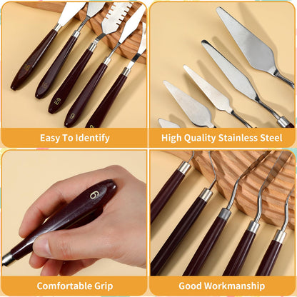 MBAIYO 27 Pcs Palette Knife Set, Stainless Steel Painting Knife Set Wood Handle Palette Knives Paint Spatula Pallet Knives for Acrylic Paint Tools for Canvas Oil Painting Mixing and Texturing
