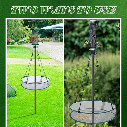 LemonRoad 2 Sets Bird Seed Catcher for Outdoors Feeder 20'' Wild Bird Feeding Tray Hanging Platform Feeding Hoop with Holes Fits 1'' Pole Seed Catcher for Finch Garden Backyard