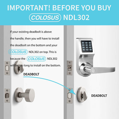 Electronic Smart Door Lock, Keyless Entry with Keypad, Key Fobs, Remote Control, Keys for Home, Office or Commercial, Silver NDL302