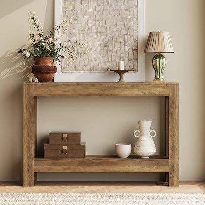 Tohomeor Farmhouse Console Table, 2-Tier Wood Sofa Table Behind Couch Narrow Entryway Accent Table for Entrance, Hallway, Living Room, Foyer