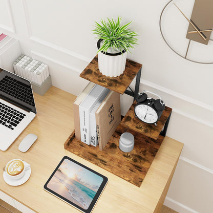 ELITEROO Wood Desktop Shelf, 3 Tier Desk Shelves + Printer Stand, Small Bookshelf Organizer, Printer Riser Stands, Office Storage Rack and Cubicle Organizers Accessories for Dorm Office Home, Brown